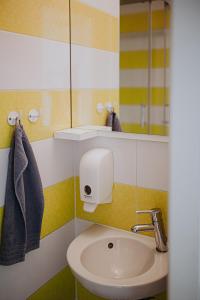 萨格勒布Private Rooms at Hostel63的一间带水槽和镜子的浴室