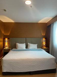 圣保罗Flat 246 king em hotel na avenida Ibirapuera - SP的一间卧室配有一张大床和两个枕头