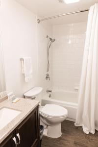 Delta JunctionAlaska Frontier Inn的白色的浴室设有卫生间和浴缸。