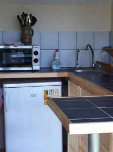 BigauņciemsDirectly on the Sea-Tikla Maja的厨房配有白色冰箱和微波炉