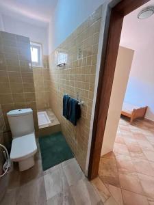 NdéyaneUne Maison en pierre的浴室配有卫生间、盥洗盆和淋浴。