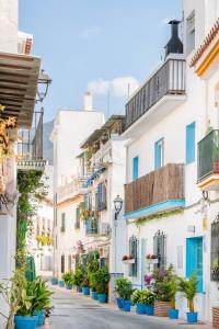 马贝拉Bella Marbella的波塞塔诺的一条街道,有白色的房子和盆栽植物