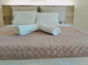 梅松吉New cozy sd No1 in Tzafi Apartments的床上有两条毛巾