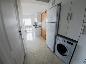 奥尔塔贾Doğa Apart的厨房配有冰箱和洗衣机。