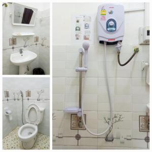 孟丰沙湾Sipanya Guesthouse的两张照片,浴室设有淋浴和卫生间