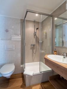 维安登海因茨酒店的带淋浴、卫生间和盥洗盆的浴室