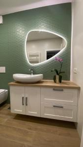 新梅斯托Apartma Nomad的一间带水槽和镜子的浴室