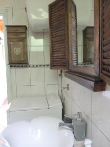 拉茨斯切House Zrno的一间带水槽、镜子和卫生间的浴室