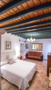 阿尔玛格鲁LA ALDABA, antigua casa de labor的卧室配有一张白色的大床和一张沙发。
