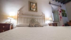 阿尔玛格鲁LA ALDABA, antigua casa de labor的卧室配有一张白色大床和两盏灯。