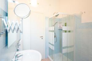奥罗塞伊Casa Mian - Bed and Breakfast的带淋浴、盥洗盆和镜子的浴室