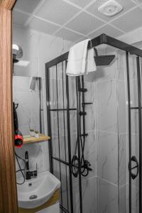 伊斯坦布尔阿西丁生活酒店的带淋浴和盥洗盆的浴室