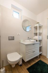 布拉索夫Red Fountain Studio的白色的浴室设有卫生间和水槽。