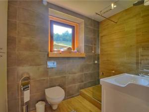 布伦纳Miodowa Chata的一间带卫生间、水槽和窗户的浴室