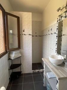 SoveriaCharmant T2 proche de Corte的一间带水槽和淋浴的浴室