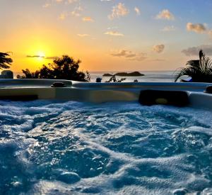 波尔兰特Sunset Lodge的享有日落美景的热水浴池
