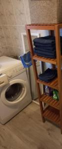 HattemerbroekVogelzang的洗衣房配有洗衣机和带毛巾的架子