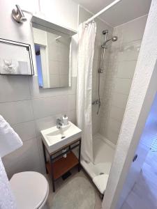 科米扎Val Comeza的一间带水槽、淋浴和卫生间的浴室