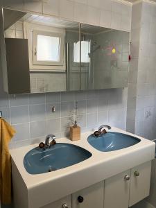 谢尔La Lanterne的浴室设有蓝色水槽和镜子
