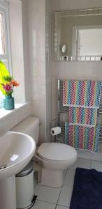东基尔布赖德Home2Home Meadow House的白色的浴室设有卫生间和水槽。