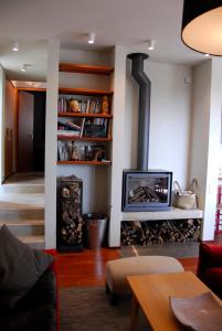 斯帕Gite des Bois de Spa的客厅设有壁炉和电视。