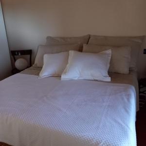加瓦尔多Alice nel Paese delle Meraviglie的一张配有白色床单和枕头的大床