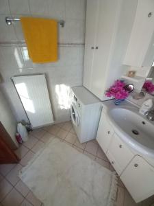 基索斯Orizontas Pilio Villa的白色的浴室设有水槽和洗衣机。