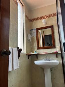 迪坡斯特兰迪坡斯特兰叶子花小型酒店的一间带水槽和镜子的浴室