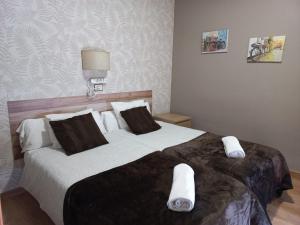 赫尔特HOTEL LOS ARENALES DE JERTE的一间卧室配有一张大床和两个枕头