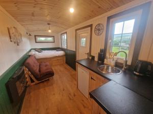 阿伯加文尼Cwtch Glamping Shepherds Huts的一个带水槽和台面的小厨房