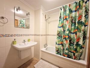 拉特吉塔Apartment in La Tejita 2的一间带水槽和淋浴帘的浴室
