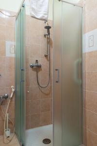 比萨比萨斜塔旅馆的浴室里设有玻璃门淋浴