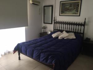 MunroCentro comercial munro的一间卧室配有一张大蓝色的床和两个枕头