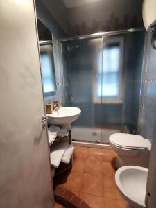 阿西亚罗利B&B PLANO DE LACZARULO的带淋浴、盥洗盆和卫生间的浴室