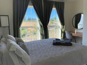 普莱瑟维尔Vineyard Views 2BR House in Placerville, California的一间卧室设有一张床和一个大窗户
