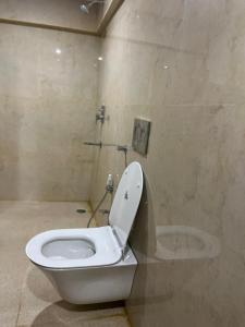 乔斯希马特HOTEL SHAILJA & AD CONTINENTAL RESTAURANT的一间带卫生间和盖的浴室
