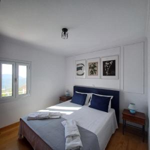 Áyios PétrosPhiloxenia Home的一间卧室设有两张床和两个窗户。