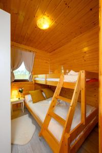 波波林Zielona Trawa的小木屋内设有一间带两张双层床的卧室
