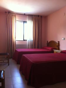 本比夫雷Hostal Tio Pepe I的酒店客房设有两张床和窗户。