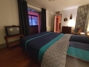 尚帕尼奥勒Logis 39的一间卧室配有一张床和电视