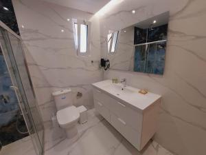 依克希亚Sapphire home的白色的浴室设有卫生间和水槽。