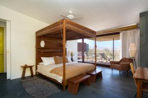 圣佩德罗·德·阿塔卡马Tierra Atacama的一间带天蓬床的卧室和一间客厅