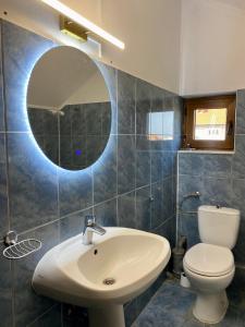 康斯坦察中央公寓的一间带水槽、卫生间和镜子的浴室