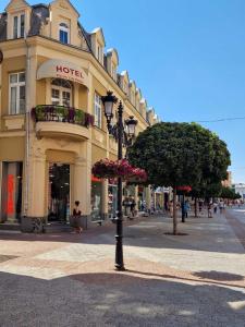 普罗夫迪夫Plovdiv City Center Hotel的城市街道上与酒店同建的建筑