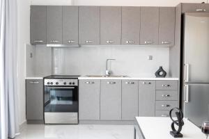 斯巴达Z5 Sky Sparta Apartment的厨房配有不锈钢用具和水槽