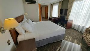 伊基克圣地亚哥德阿尔马格罗伊基克酒店的酒店客房配有一张床和一张带电脑的书桌