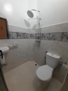 塔鲁丹特Hotel Mentaga的浴室配有卫生间和墙上的灯。
