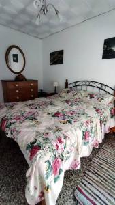 阿尔科伊Charming Three Bedroom Apartment in Alcoi (with WIFI)的一间卧室配有一张带花卉床罩的床