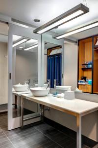布鲁克林布鲁克林雅乐轩酒店的浴室设有3个水槽和2面镜子