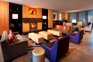 纽瓦克雅乐轩硅谷酒店的带沙发和壁炉的客厅